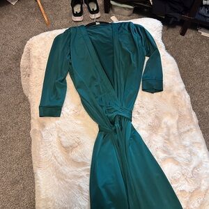 Elegant Teal wrap a round  Long Sleeve Dress